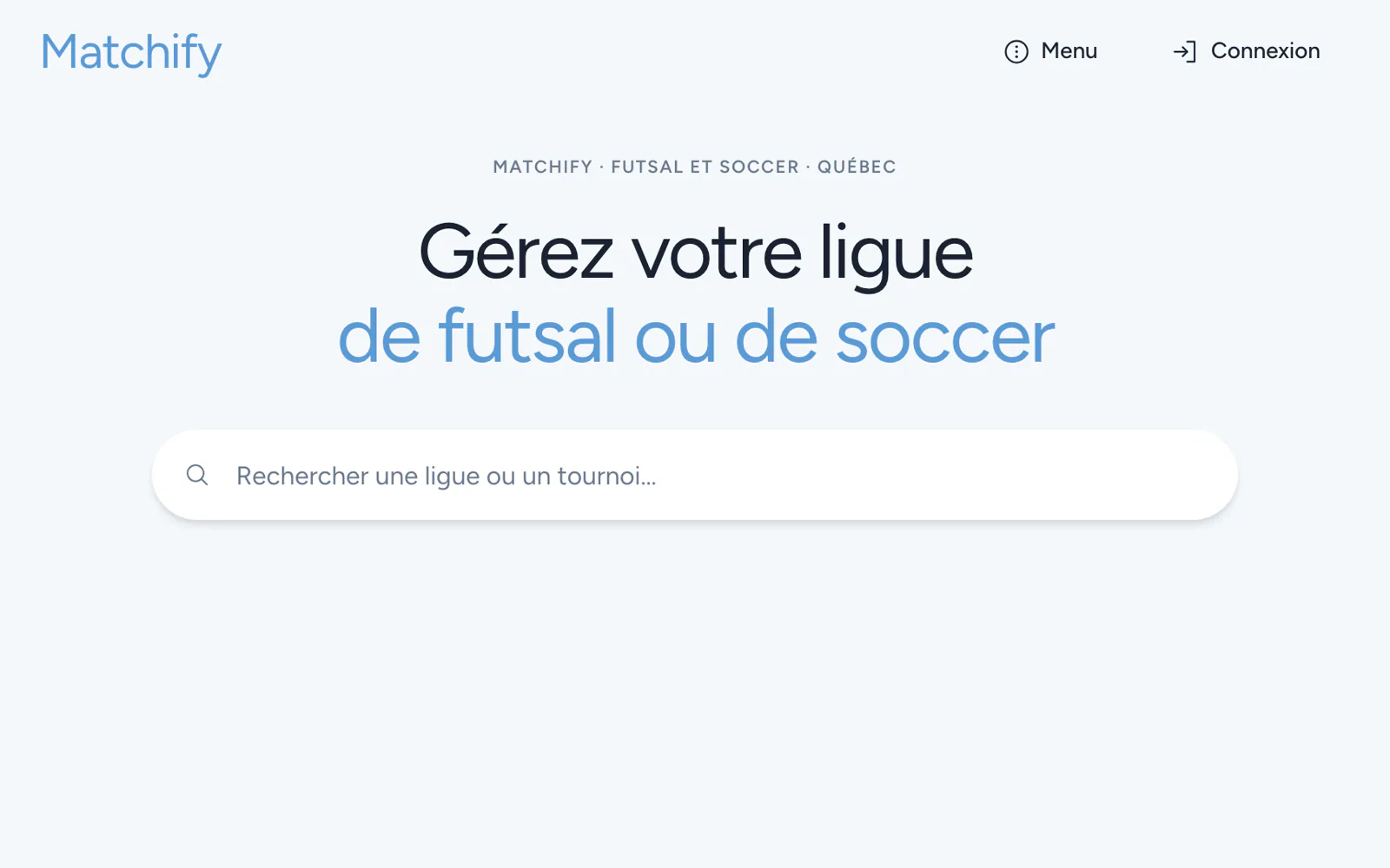 Page d'accueil de la plateforme Matchify